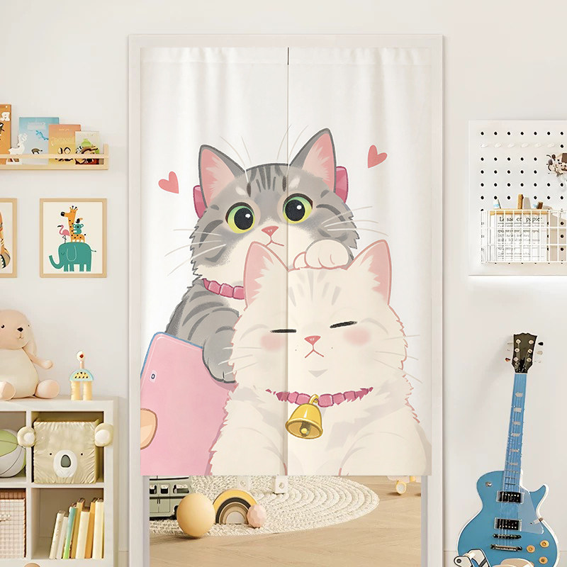 Noren Curtain Doorway - VIKAMA Couple Cats Noren Door Curtain