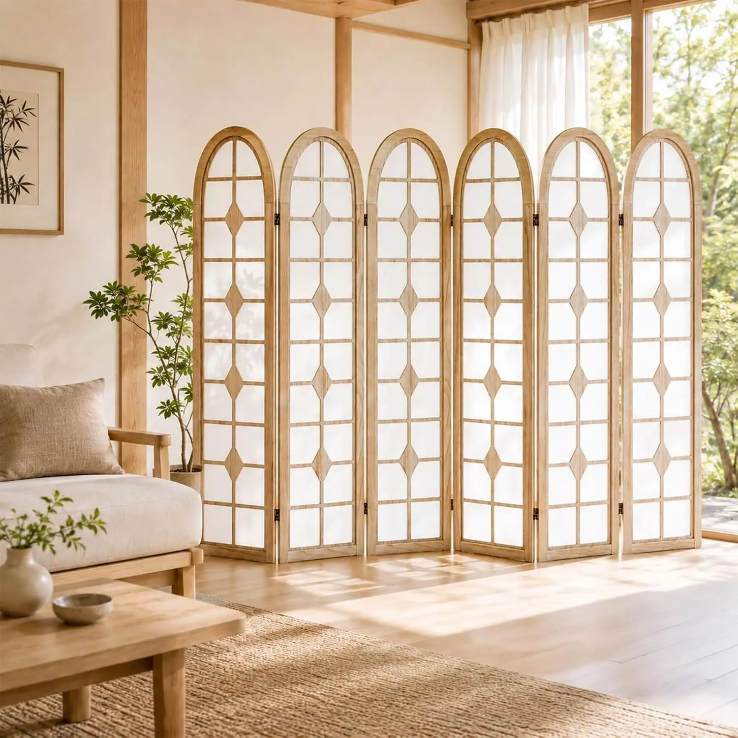Shoji Screen Divider - 6 Panel Shoji Room Divider, Wood