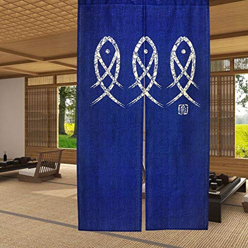 Noren Curtain Doorway - Ancient Character Fish Japanese Noren Curtain