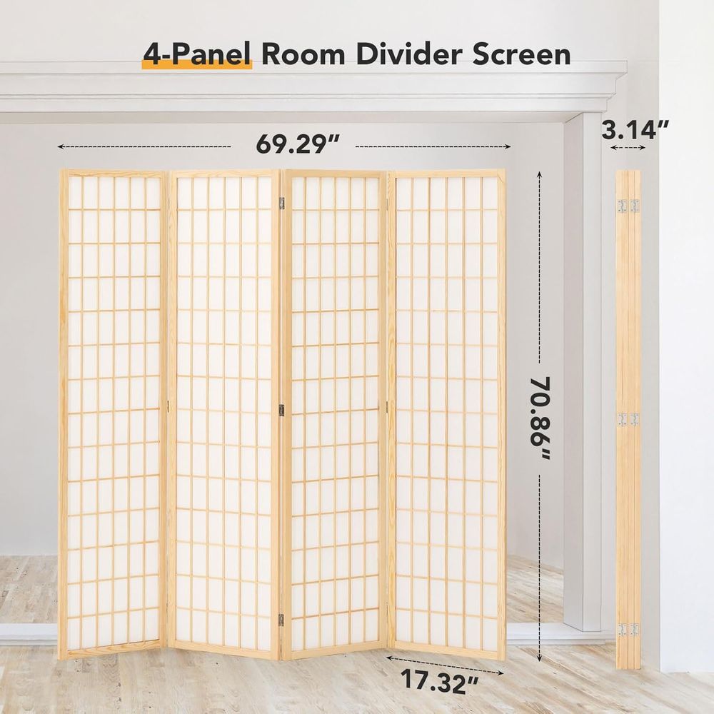 Room Divider Wall 4 Panel, 6ft - огляд і ціна Shoji Screen Divider